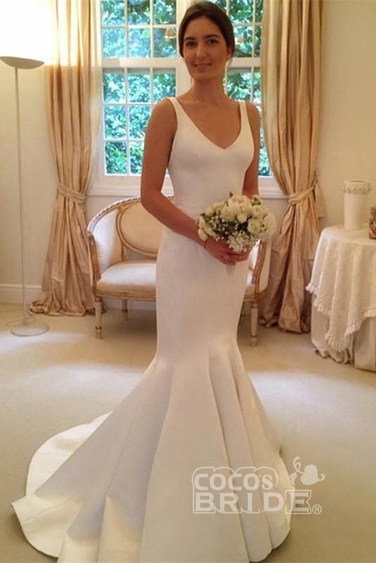 Bmbride Mermaid V-neck Sleeveless Backless Wedding Dress