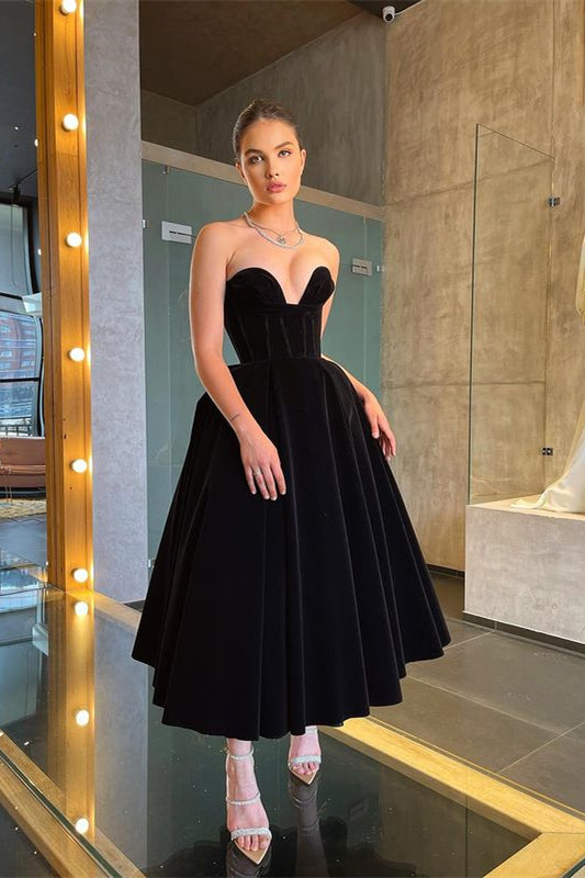 Black Little Black Dress Tea-Length Prom Dress