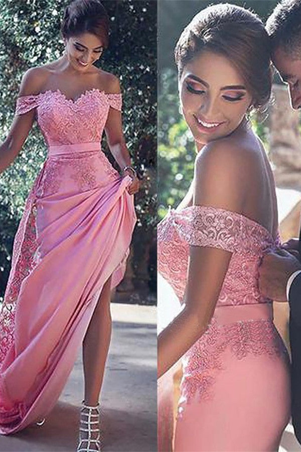 Candy Pink Off-the-Shoulder Prom Dress