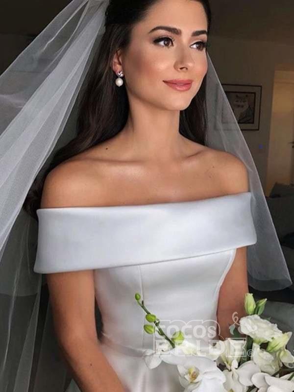 Bmbride A Line Wedding Dresses Off The Shoulder Satin Wedding Dress