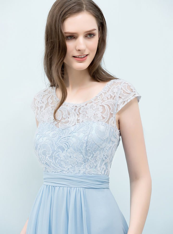 A-line Scoop Neck Lace Chiffon Floor-Length Dress Blue Koscy 3