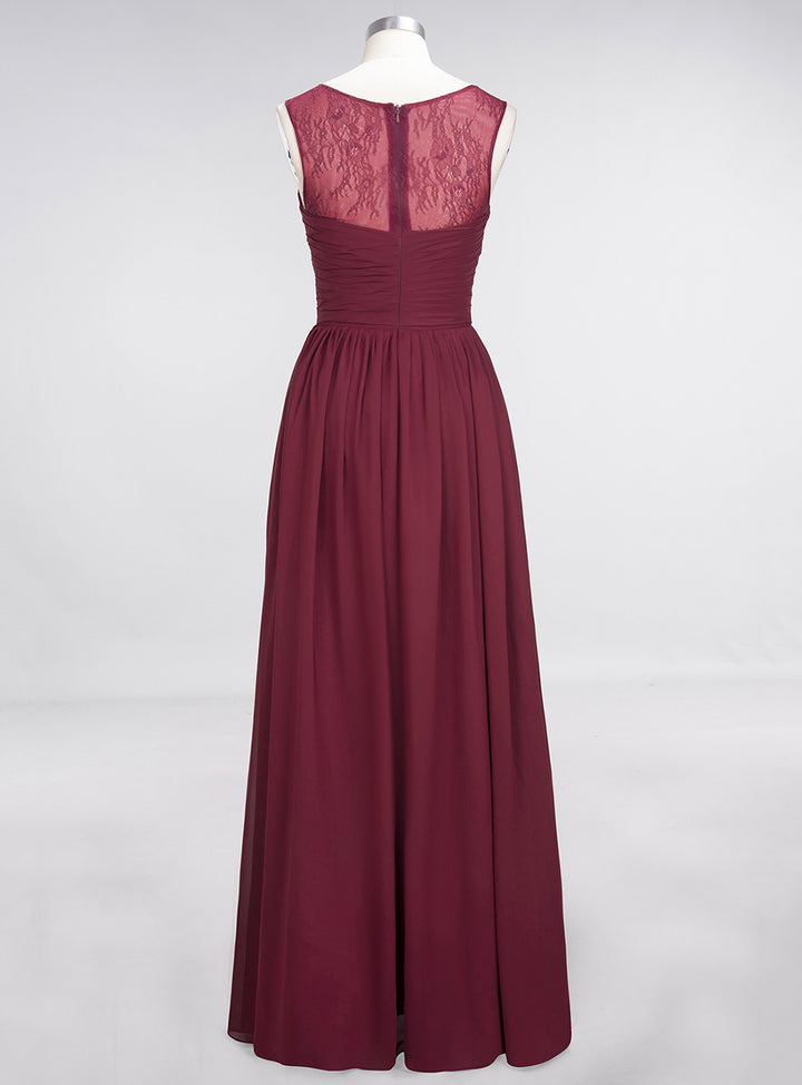 A-line Scoop Neck Ruched Chiffon Floor-Length Dress Burgundy Koscy 2