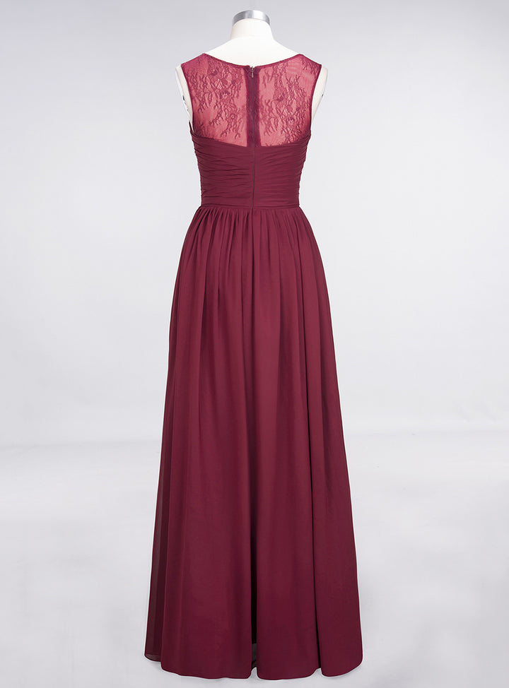 A-line Scoop Neck Ruched Chiffon Floor-Length Dress Burgundy Koscy 3