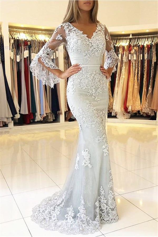 Long Mermaid Prom Dress with Half Sleeves