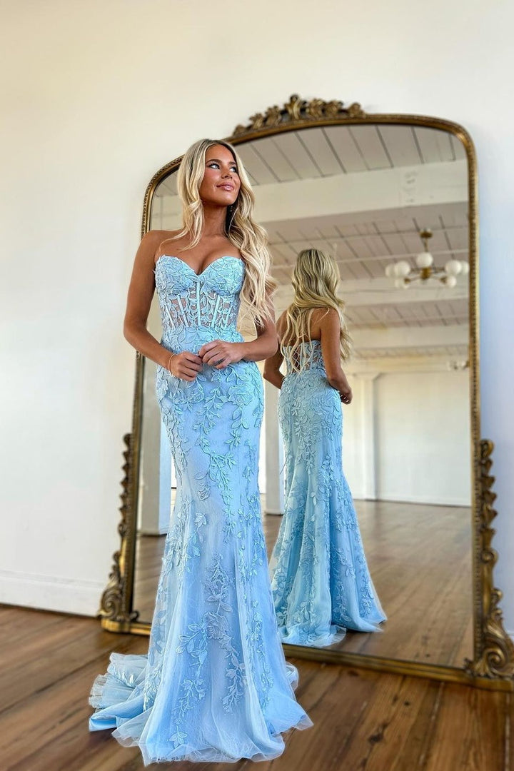 Prom Dress Ball Gown With Mermaid Appliques in Baby Blue