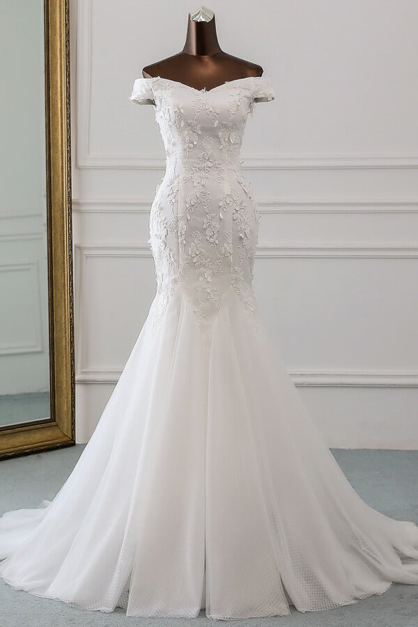 Bmbride Off Shoulder Lace-up Applique Mermaid Bridal Gown