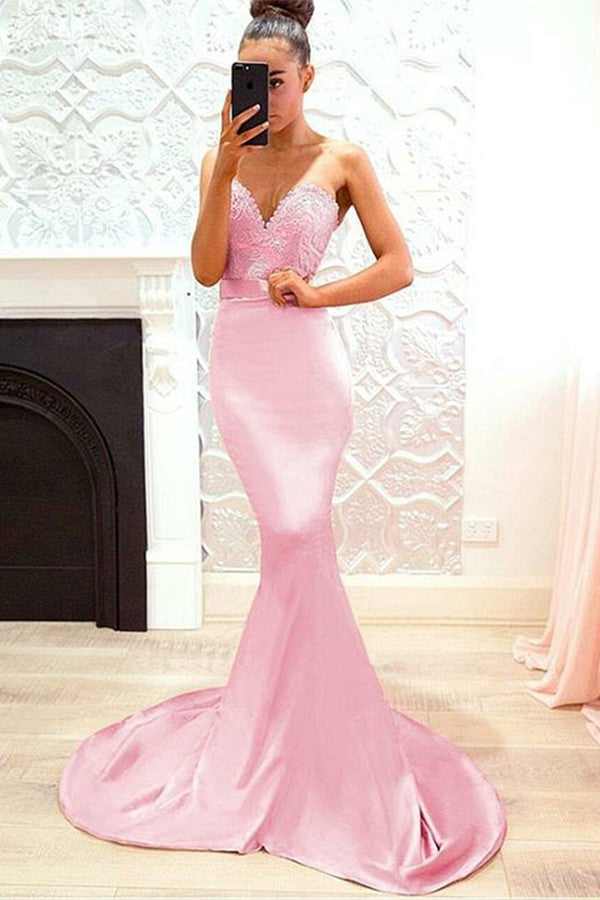 Sweetheart Mermaid Lace Evening Dress in Pink