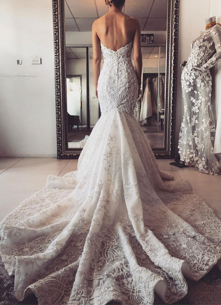 Bmbride Sweetheart Backless Lace Mermaid Wedding Dress