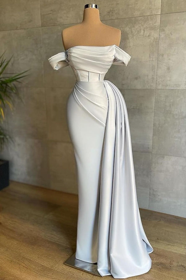 White Pleated Bateau Sleeveless Prom Dress