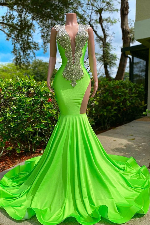 Green Sleeveless Cut Out Appliques Sexy Mermaid Prom Dress