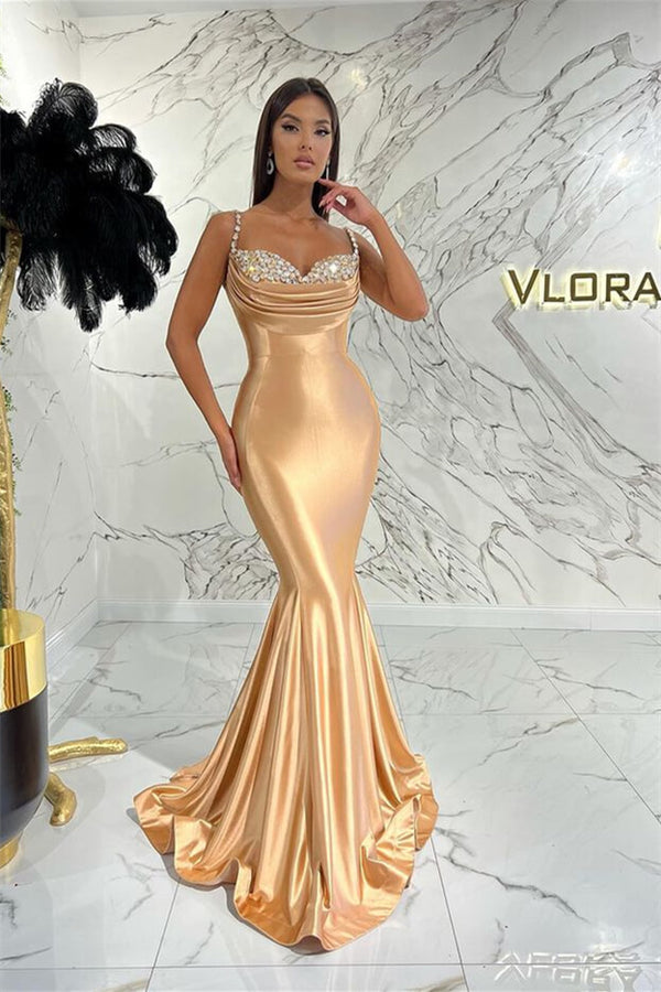 Online Spaghetti-Straps Mermaid Sweetheart Evening Dress Embellished with Sequins