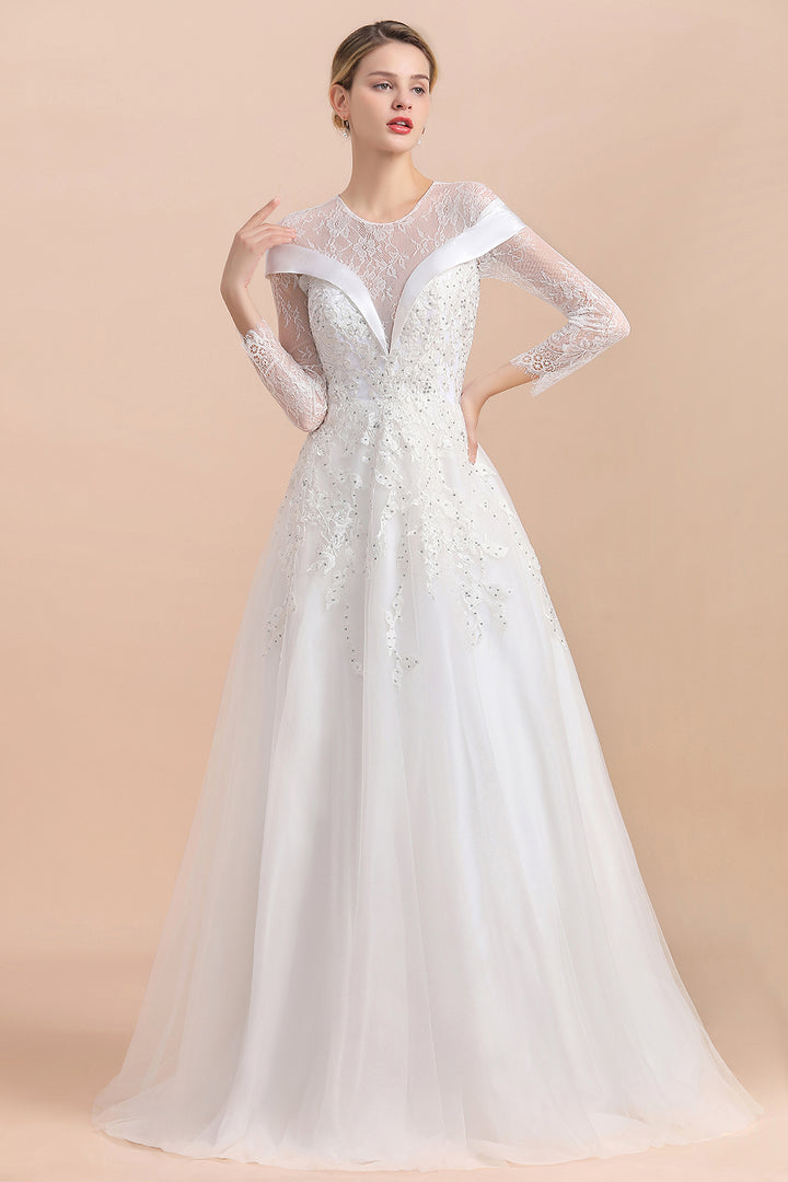 Bmbride Floor Length Lace Long Sleeve Wedding Dress