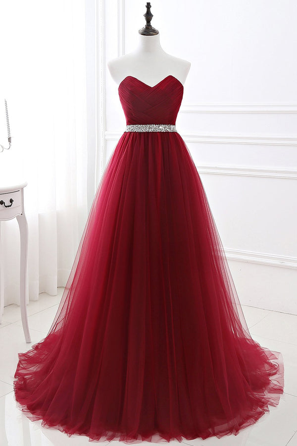 Long Burgundy Sweetheart Evening Dress