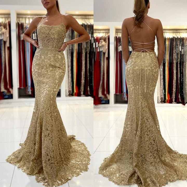 Evening Dress: Gold Appliques Mermaid Style