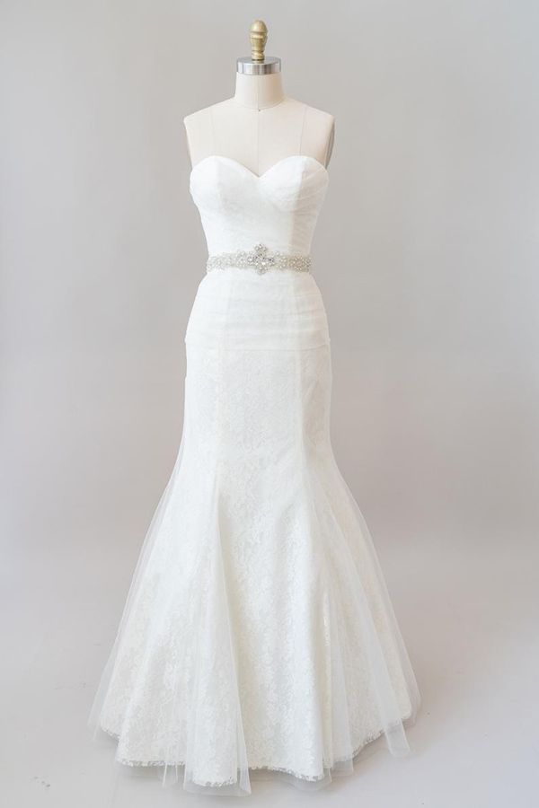 Bmbride Amazing Ruffle Strapless Lace Sheath Wedding Gown