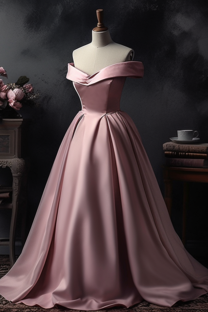 A-Line Off-the-shoulder Pink Sleeveless Strapless Long Prom Dress