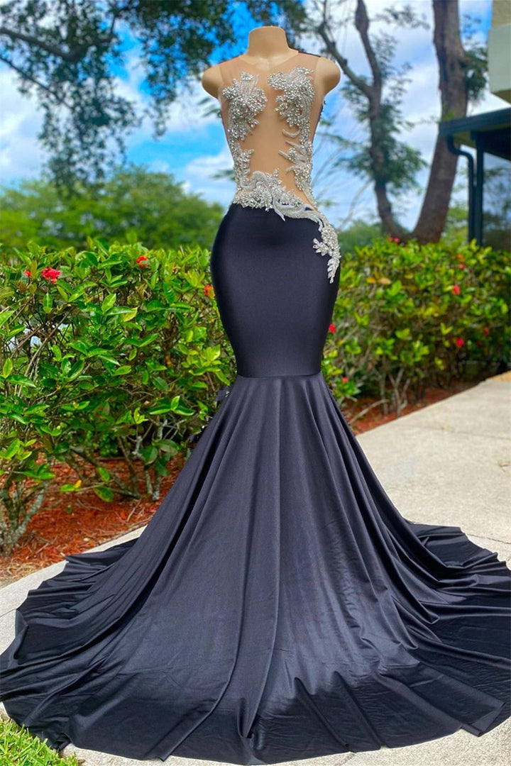 Classic Black Sleeveless Strapless Appliques Mermaid Prom Dress