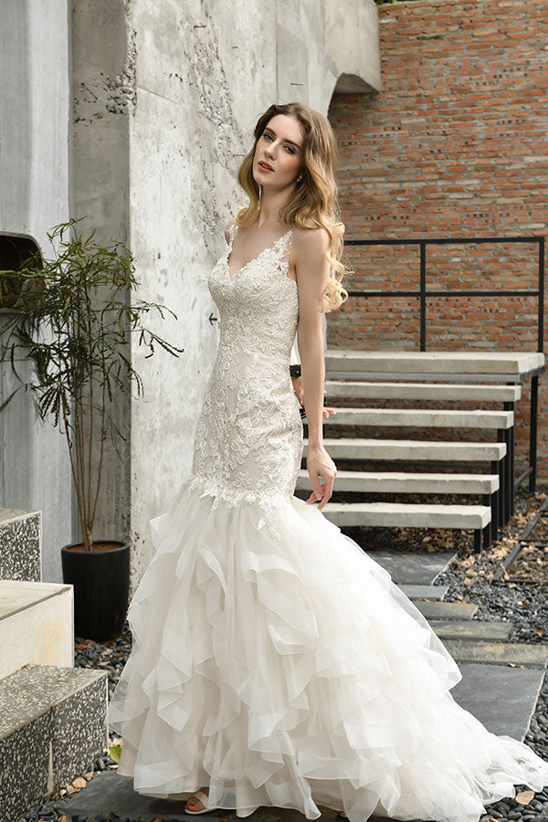 Bmbride Mermaid Wedding Dress with Stunning Appliques