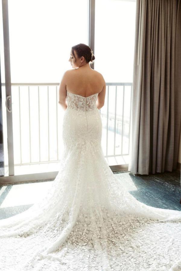 Bmbride Long Mermaid Sweetheart Floral Lace Wedding Dresses