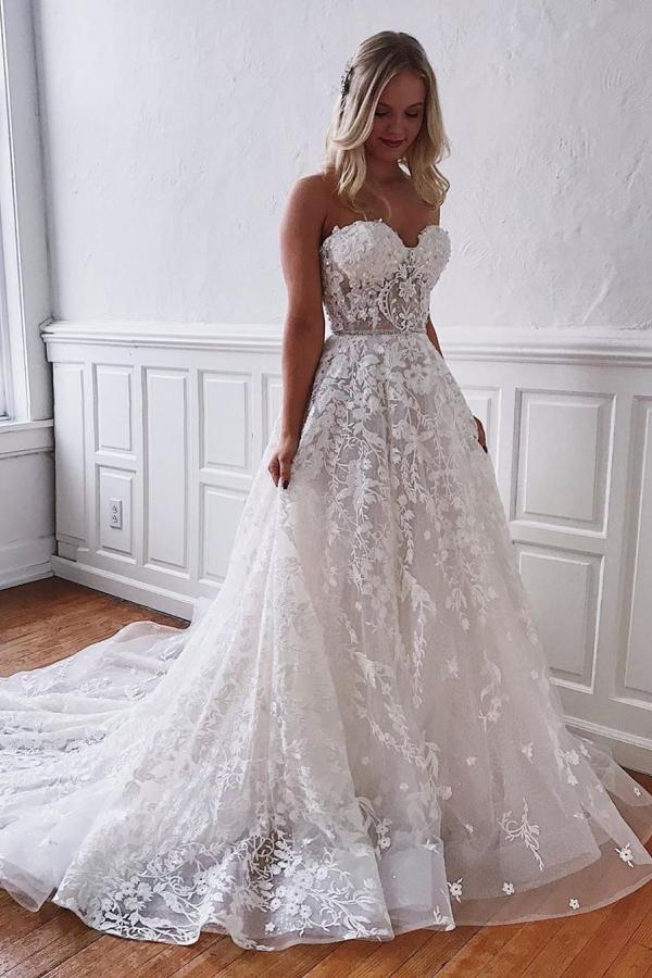 Bmbride Floor length Lace Sweetheart A-line Wedding Dress