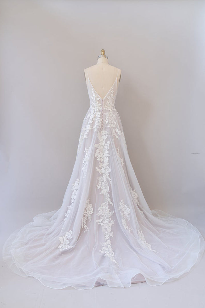 Bmbride Spaghetti Strap Lace Appliques Tulle Wedding Dress