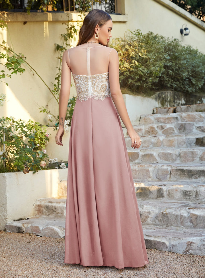  A-line Scoop Chiffon Appliques Floor-Length Dresses Koscy 1