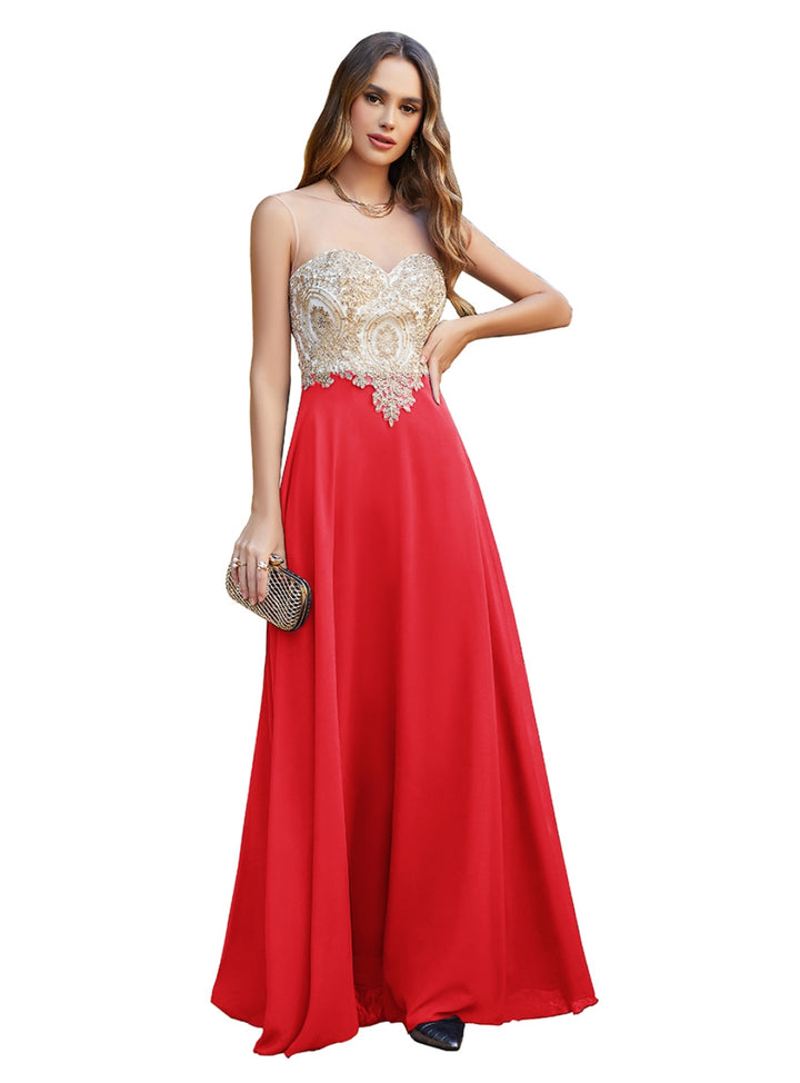 A-line Scoop Chiffon Appliques Floor-Length Dresses Koscy