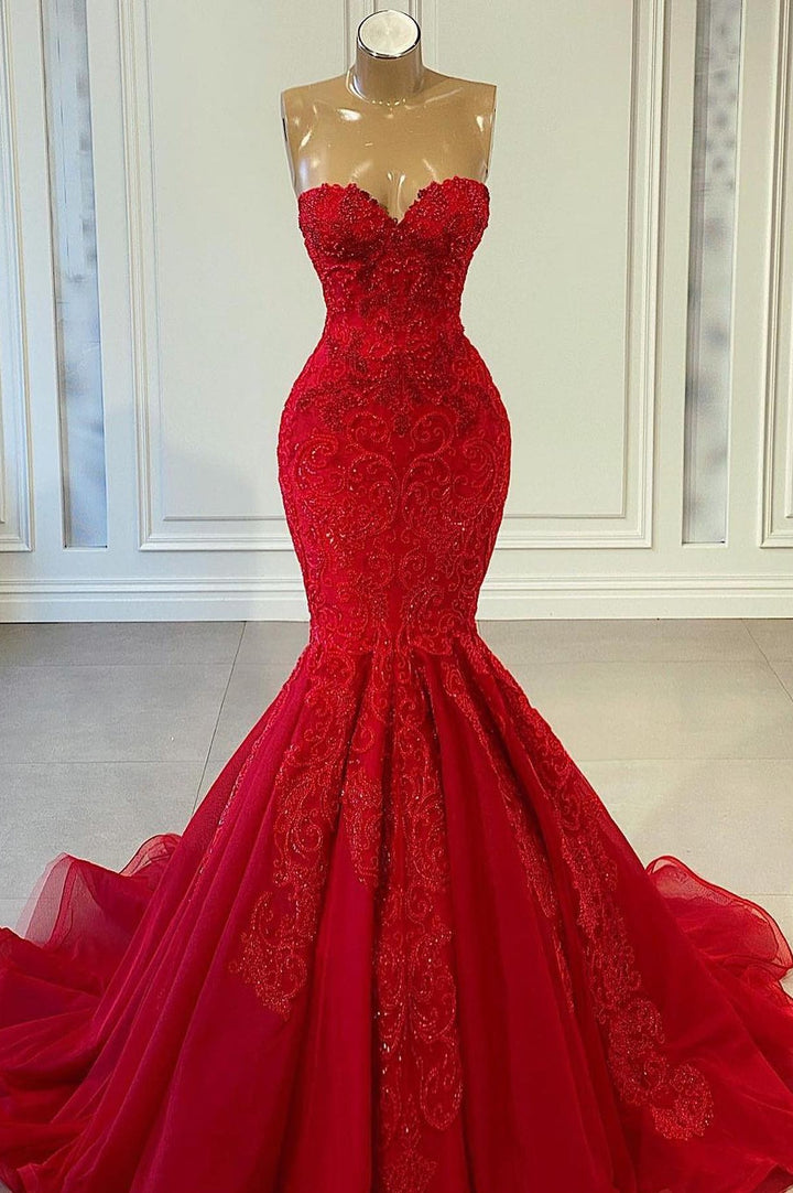 Sleeveless Mermaid Prom Dress with Beadings in Red Sweetheart