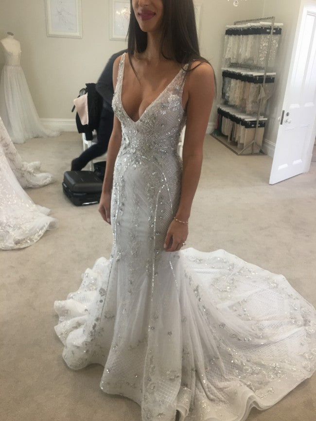 Bmbride Sequined V-neck Strapless Mermaid Wedding Dress