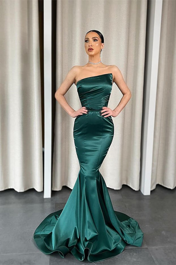 Long Evening Dress - Dark Green Strapless Mermaid