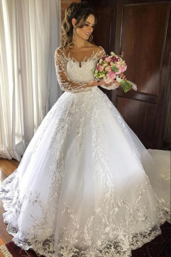 Bmbride Online Beautiful Princess Tulle Long Sleeves Wedding Dress