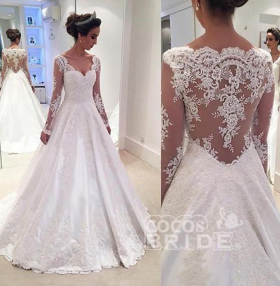 Bmbride Sophisticated A-line V Neck Long Sleeves Wedding Dress