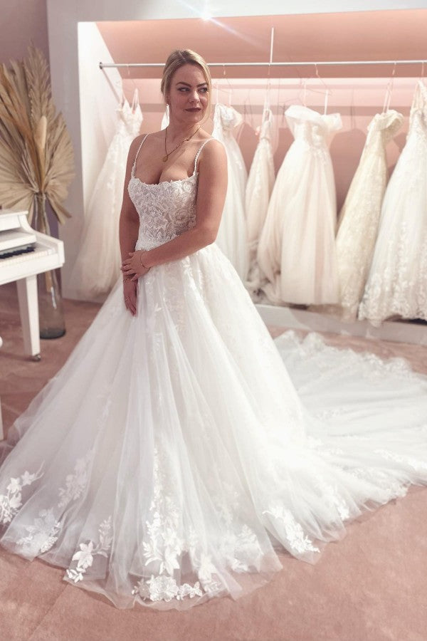 Bmbride A-line Strapless Lace Wedding Dresses with Appliques