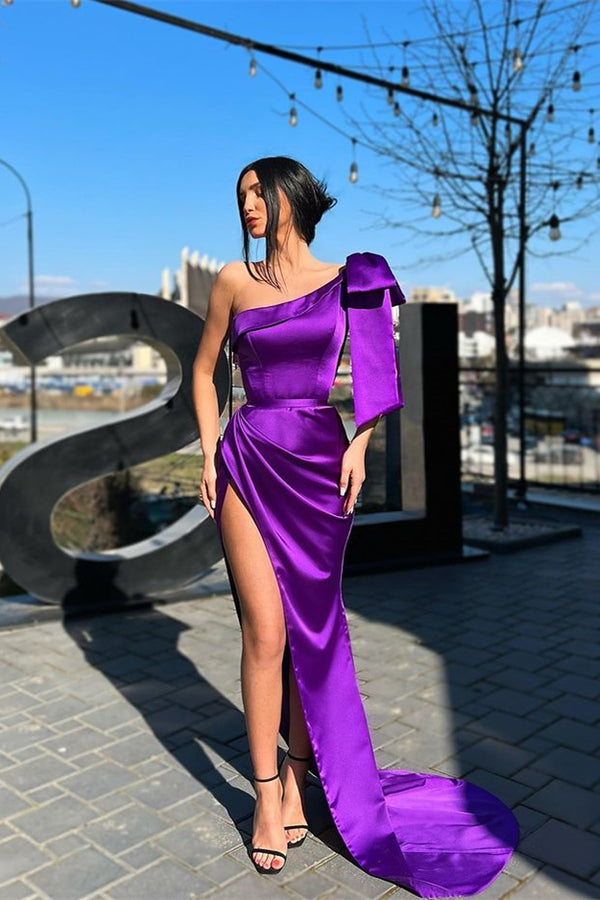 One-Shoulder Long Mermaid Evening Dress With Split in Purple