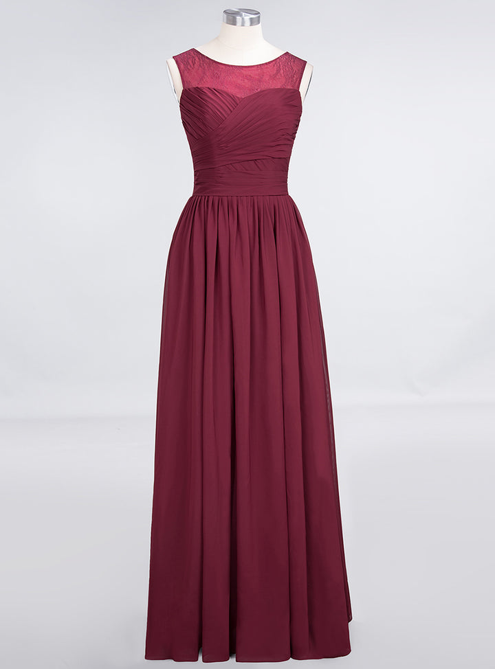 A-line Scoop Neck Ruched Chiffon Floor-Length Dress Burgundy Koscy 4