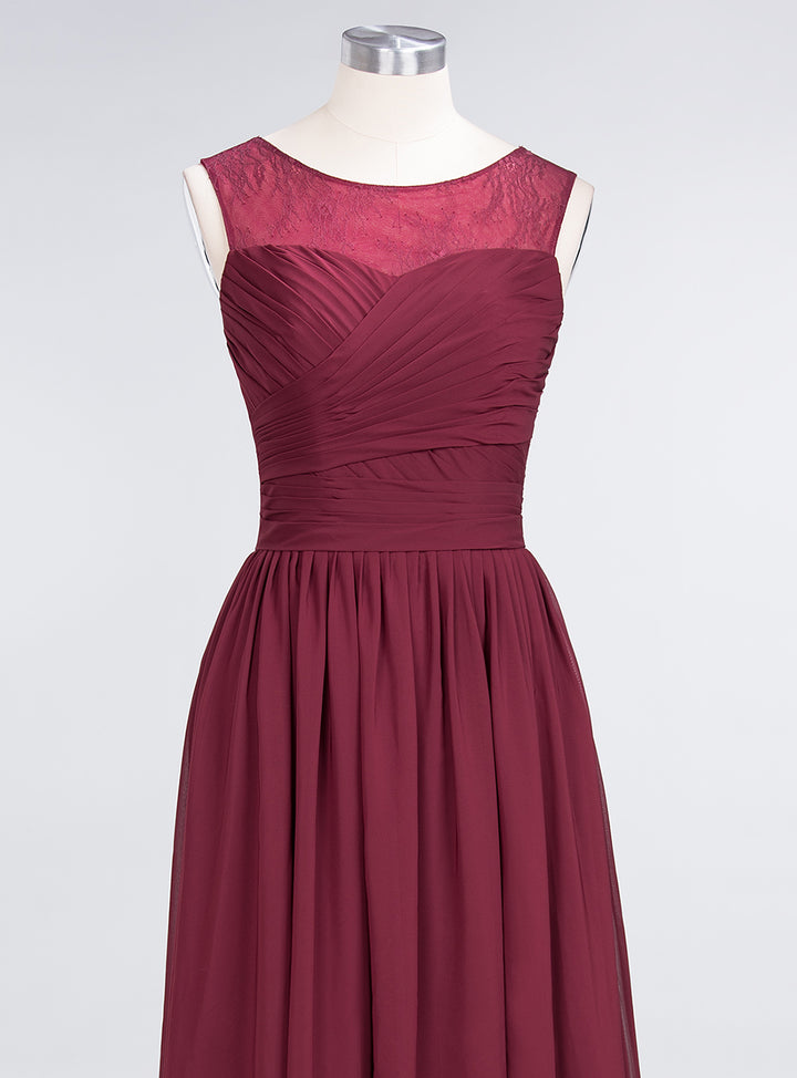 A-line Scoop Neck Ruched Chiffon Floor-Length Dress Burgundy Koscy 7