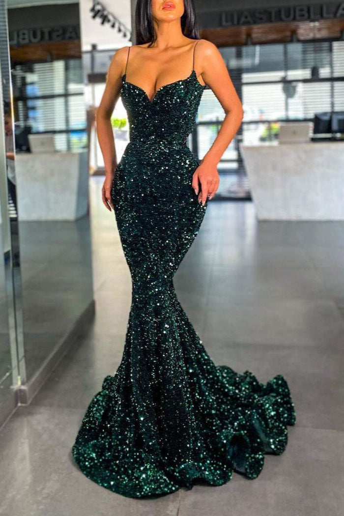 Sequins Prom Dress Mermaid Dark Green