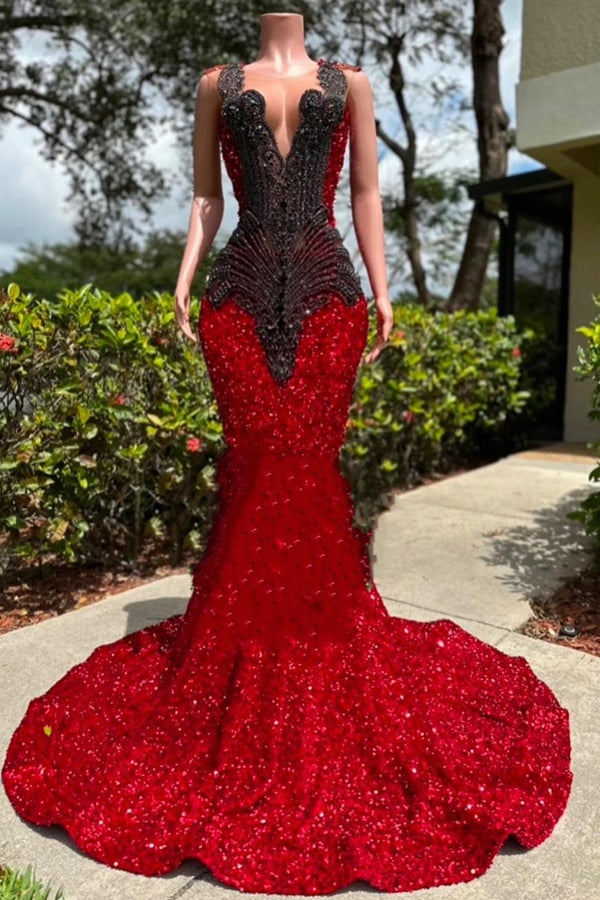 V-neck Burgundy Sequin Prom Dress with Dark Sequins