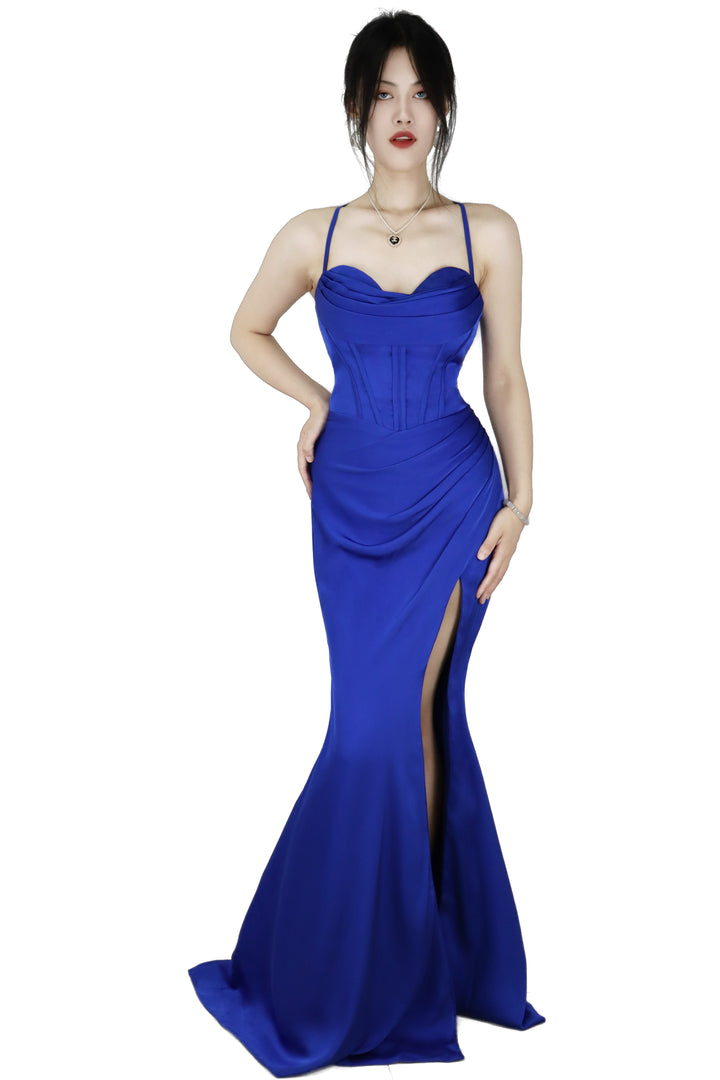 Spaghetti Strap Royal Blue Prom Dress with Slit