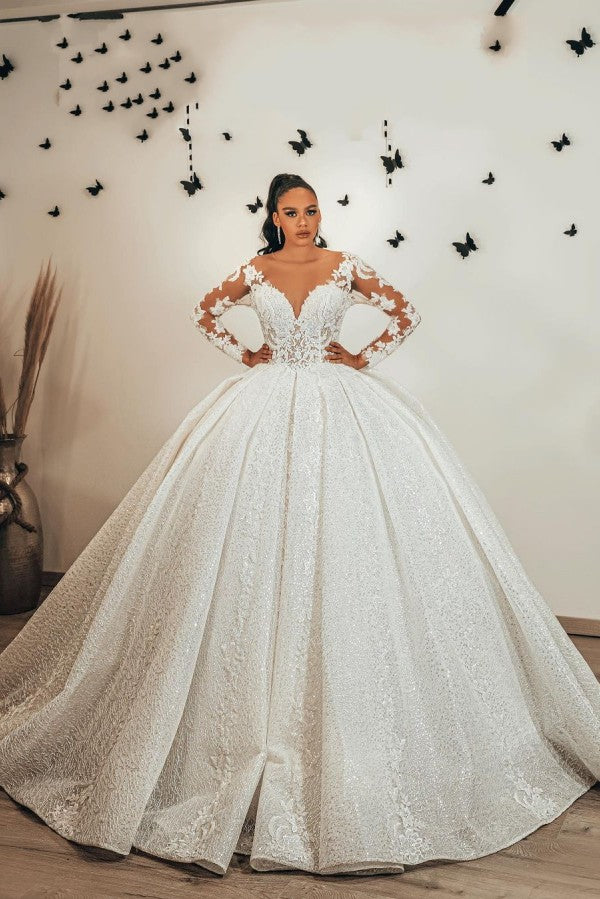 Bmbride Ball Gown Sweetheart Long Sleeve Wedding Dress