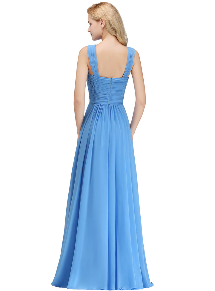 Pool A-line Ruched Chiffon Sleeveless Floor-Length Dress  Koscy 2