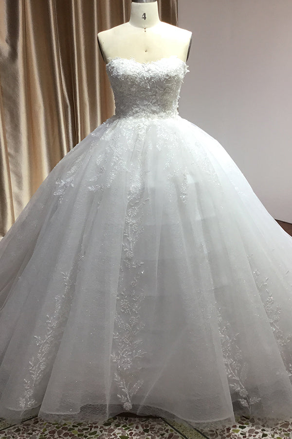 Bmbride Gorgeous Off The Shoulder Appliques Sweetheart Ball Gown Wedding Dress