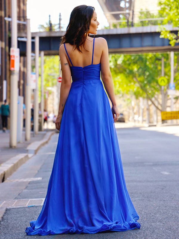 V-Neck Prom Dress With Slit in Royal Blue