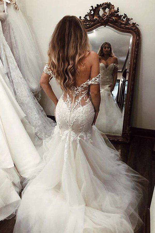 Bmbride Off Shoulder Lace Mermaid Wedding Dress