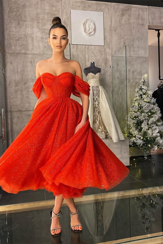 Off-Shoulder Red Sequins Prom Dress