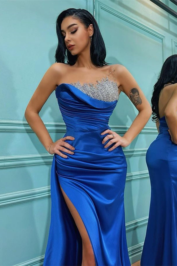 Royal Blue Strapless Sleeveless Mermaid Evening Dress With Beadings