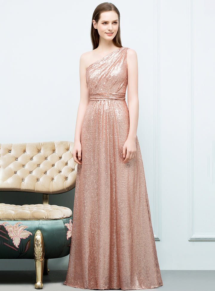 A-line One-Shoulder Sequins Floor-Length Dress Koscy 1