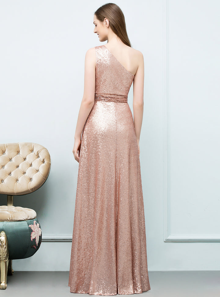 A-line One-Shoulder Sequins Floor-Length Dress Koscy 3