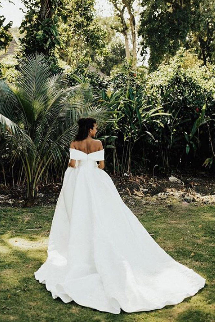 Bmbride Off The Shoulder White Lace Ball Gown Wedding Dress