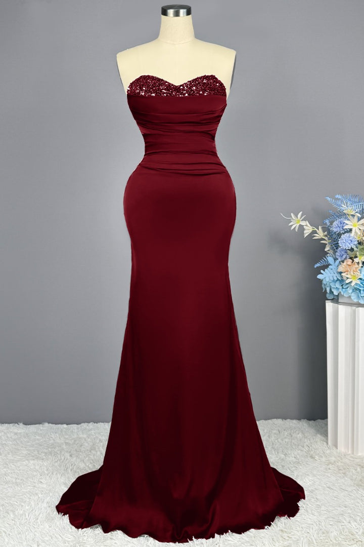 Red Prom Dress Long Party Mermaid Sweetheart Sequins Sleeveless